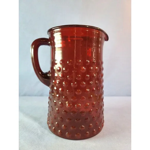 Hobnail Carafe ANCHOR HOCKING Cranberry Pitcher Ruby Red  8''T 60 oz
