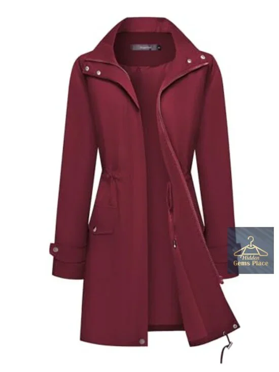 Waterproof Long Trench Raincoat for Women with Hood