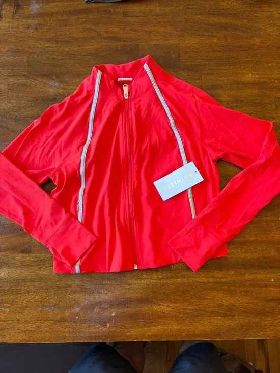 Athleta Salutation Crop Jacket Punch Red NWT Size L Zip Pockets $109