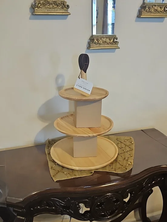 3-Tier Wooden Server – Natural Wood Finish