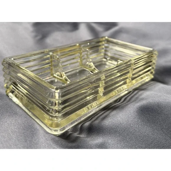 Vintage Glass Trinket Box Rectangular Shape 3 Divided Tray Sugar Packet Tea Bag