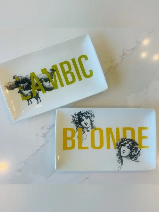 Crate & Barrel Barware Snack Trays- Blonde and Lambic