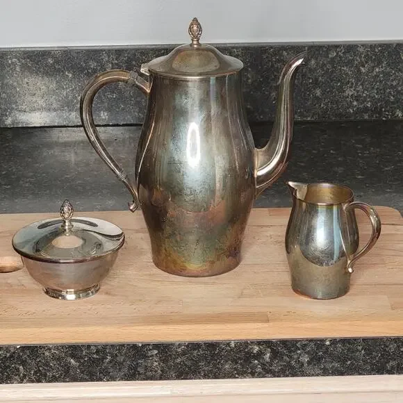 Paul Revere William Rodgers Silver Coffee Server, Sugar Bowl, and Creamer
