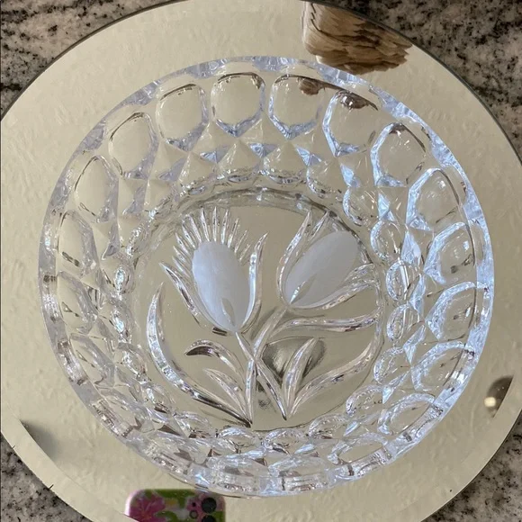 Vintage Block Crystal Tulip Garden Leaded Glass6.25” Bowl Poland!