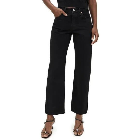 Womens Denim Jeans Cotton Mid-rise Loose Fit Retro Style Casual Wear