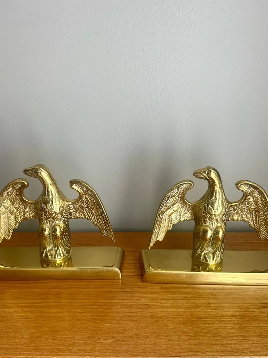 🦅 Vintage Virginia Metalcrafters Solid Brass Eagle Bookends – Model 8-14