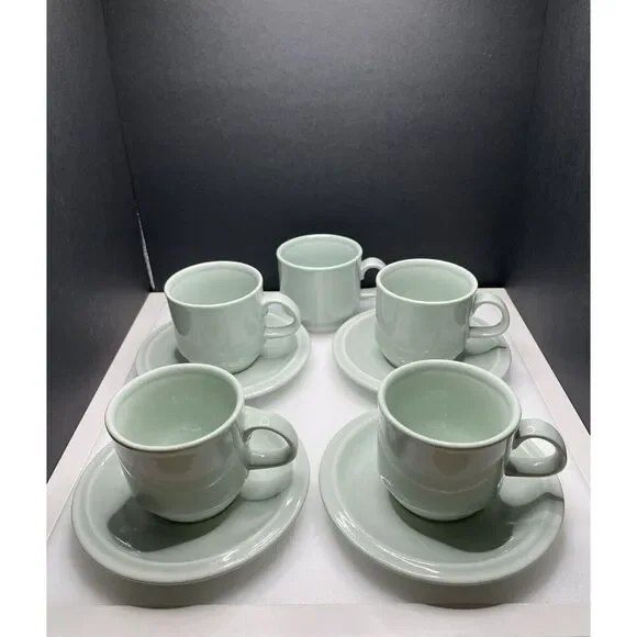 Vintage German Democratic Republic Tea ‎ Coffee Cups Saucers Set of 4 Mint Green