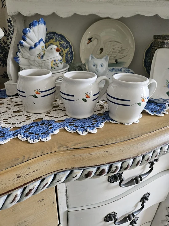 Blue-Trim Ceramic Mugs