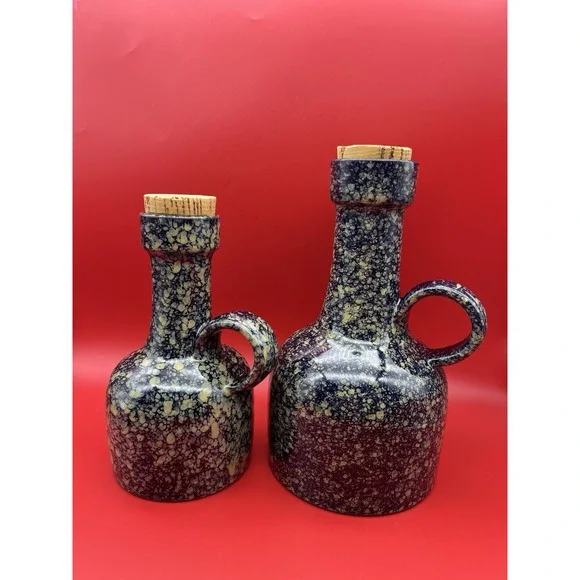 2 Vintage Mottled Blue Craft Pitcher Jig Vase 66/9 Italy Bitossi Pottery 10