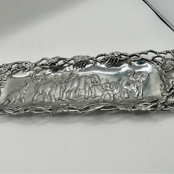 1997 Arthur Court Aluminum Jaguar , Elephant, Bird Tray 7/19 Inch