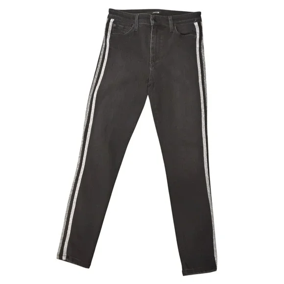 Joe's Jeans The Charlie High Rise Skinny Ankle Black Jeans Silver Stripes‎