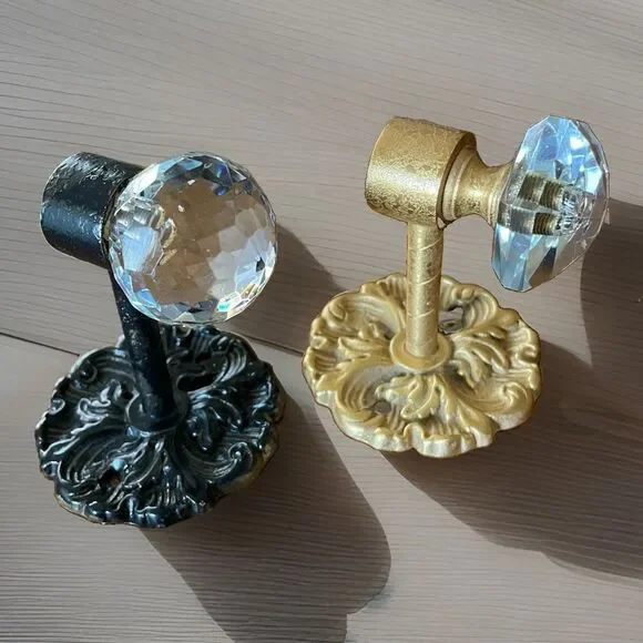 2 Vintage Glass/Crystal Prismatic Wallk Hooks