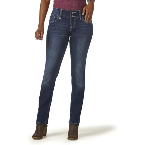 Women's Stretch Denim Straight Leg Jeans Petite Smoother Waist Elasticized