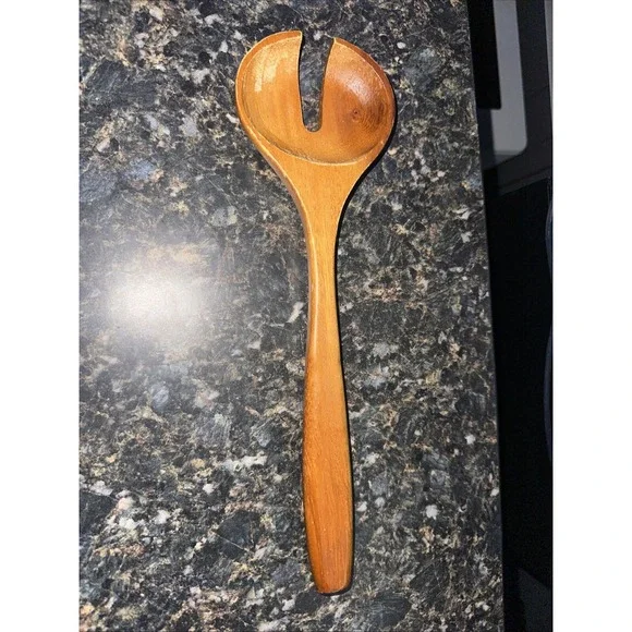 1 Gorgeous Thick  Wooden Salad Servers Kitchen Utensils Fork Style Spoon