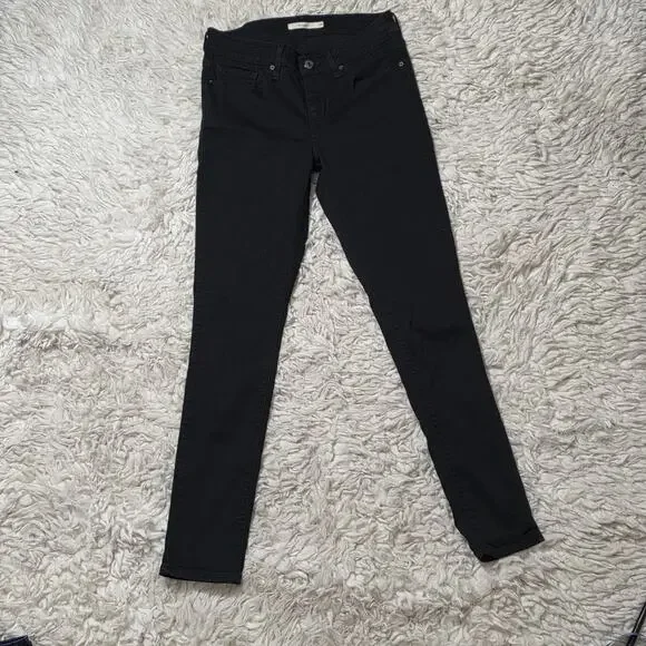 Levi 711 Mid Rise Skinny Jeans Womens Size 28/28 Black