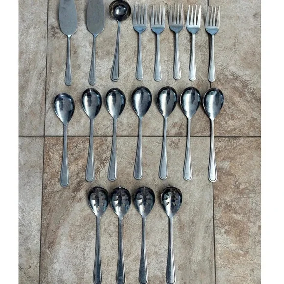 19pc Stainless Steel Serving Utensil Set Slotted Spoons Forks Ladle Cake Server