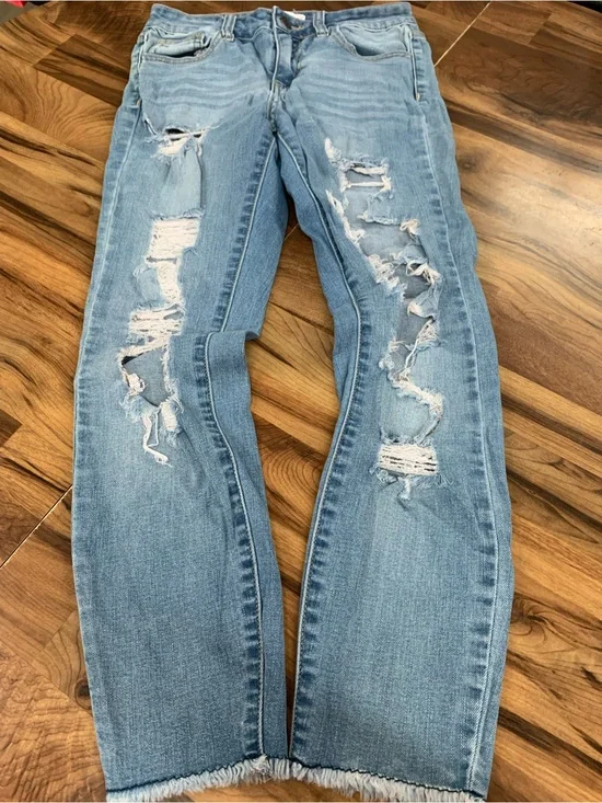 Cello Distressed Skinny Jeans Women Size 3 Blue Denim Ripped Frayed Stretch