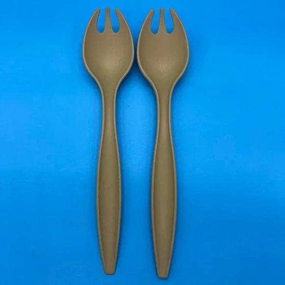 Vintage Tupperware Salad Serving Utensils 12 Inch Fork Spoon Set Harvest Gold