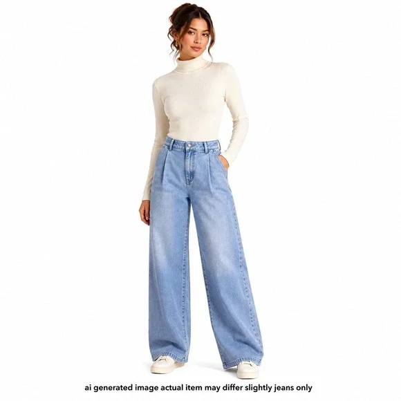 Triarchy Wide Leg Jeans Womens 26 Blue Light Wash High Rise Pleated