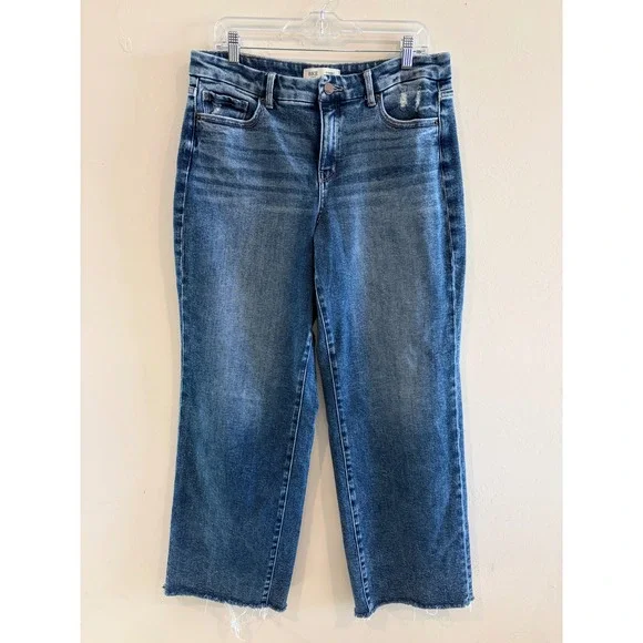 BKE Gabby Curvy Fit High Rise Wide Leg Jeans Medium Wash Raw Hem 30x32