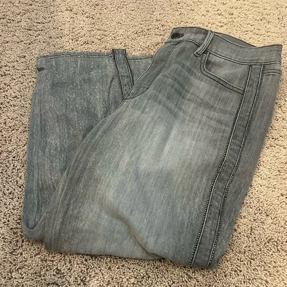 14s 14 short whbm straight embellished jeans gray side stripe beads cropped