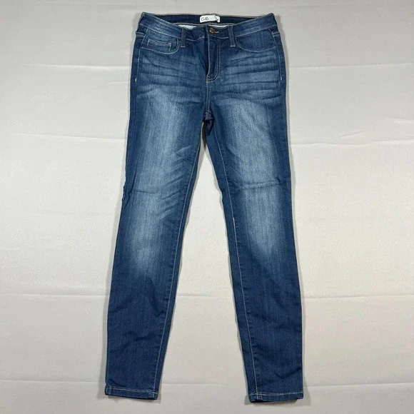 Cello Skinny Jeans Womens 7x28 Blue Whiskered Denim Cotton Medium Wash Mid Rise