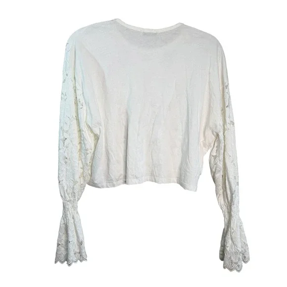 Zara Trafaluc White Cotton Lace Sleeve Crop Top Spring Summer 2017 Medium