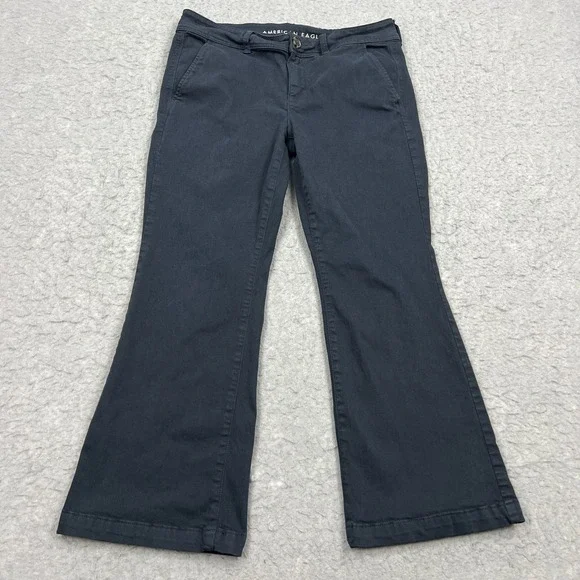 American Eagle Kick Boot Pants Women's 12 X-Short Dark Blue Cotton Twill Stretch