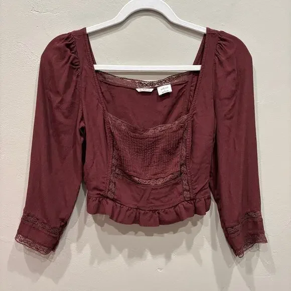 Aritzia Wilfred La Boheme Troubadour Blouse Maroon Red - Size: Small