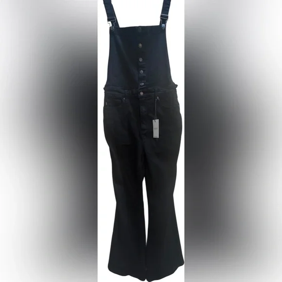 Judy Blue Black Flare Overalls XL High Rise Stretch Button Front NWT