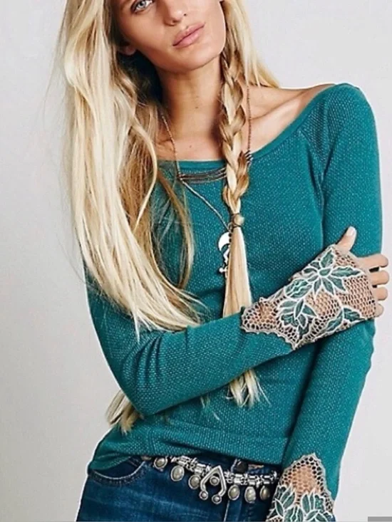Free People Bali Babe Jade Crochet Thermal Long Sleeve