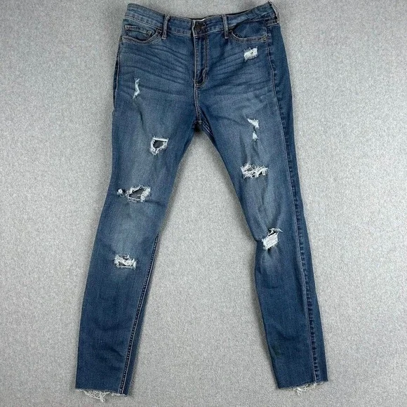 Hollister High Rise Super Skinny‎ Jeans Women 11R Distressed Blue Denim Whisker