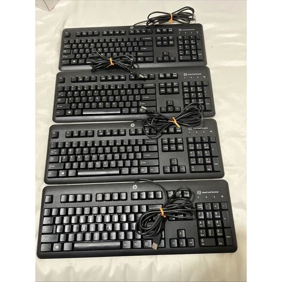 HP KUS1206 USB Keyboard w/ SMART CARD TERMINAL 70084001- Black - TESTED Lot of 4