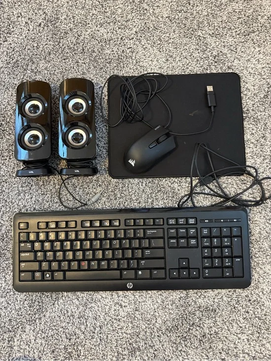 HP Black Wired Keyboard w/ Black Gaming Mouse, Large Mousepad & Speakers