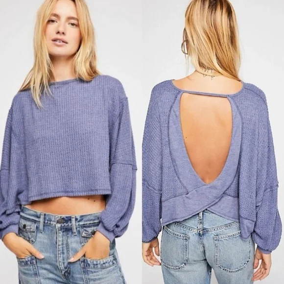 FREE PEOPLE We The Free Love Me Thermal Long Sleeve Batwing Cut Out Top Tunic