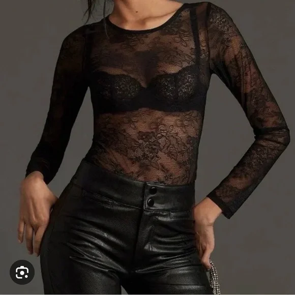 NWT Anthropologie Lace Bodysuit Black The Harlowe