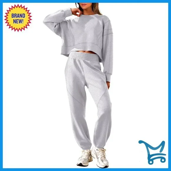 Cropped Sweatshirt Joggers Lounge Set Loose Fit Y2K Active Wear Travel Outfits