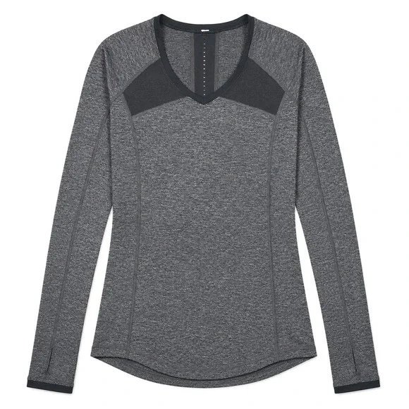 Lululemon Pace Pusher Top Women's 6 Heathered Black Mesh Long Sleeve Running