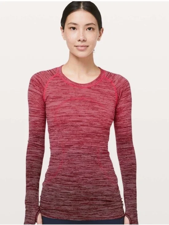Lululemon Swiftly Tech Long Sleeve Ombre Red Alert Dark Sport Black 6