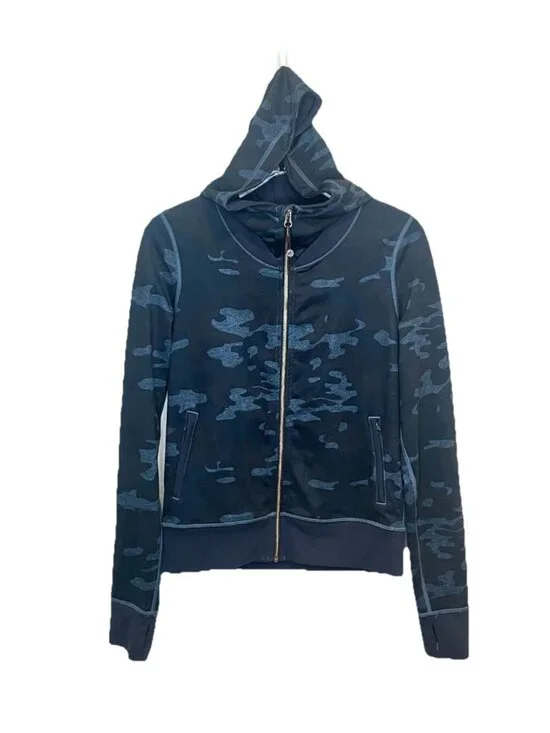 Lululemon Namaskar Hoodie Sz 8 M Blue Camo Full Zip Thumbhole Jacket
