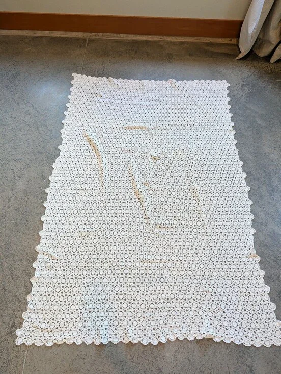Crochet Tablecloth Ecru Rectangle Vintage Large Beautiful