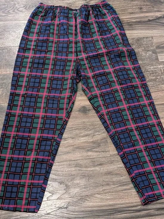 VTG Cozee Corner Plaid Sleep Pants XL Red Green Blue 100% Cotton Christmas Baggy