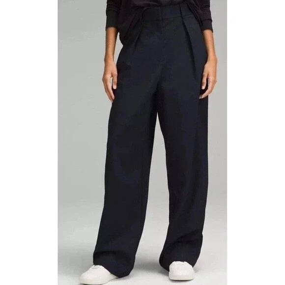 Lululemon Pleat Front High Rise Trouser Pants TRUE NAVY ASIA FIT  SZ L 29'  NWOT