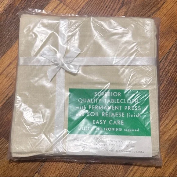 Vintage Superior Quality Tablecloth Beige Linen Blend NEW Made in Czechoslovakia