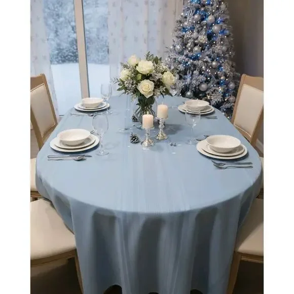 Vtg Blue Striped Retro Classic Kitchen Dining Decor Rectangle Tablecloth 81