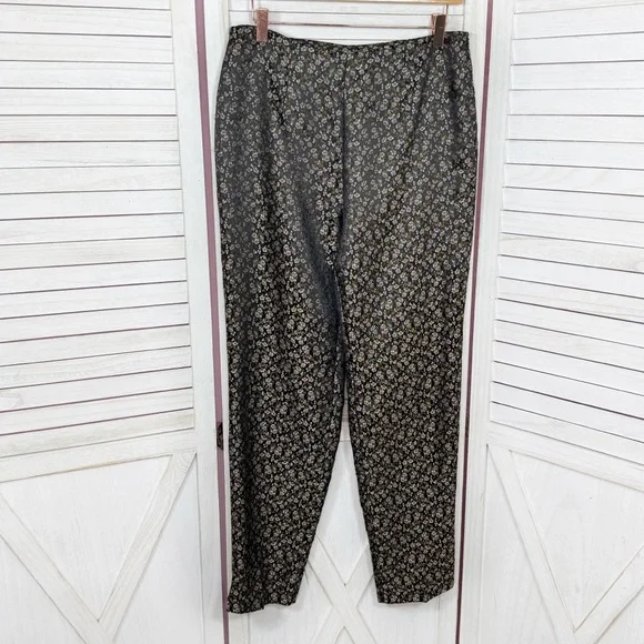 Vintage Allison Taylor Ditsy Floral Satin Brocade Ankle‎ Pants Black Purple 8
