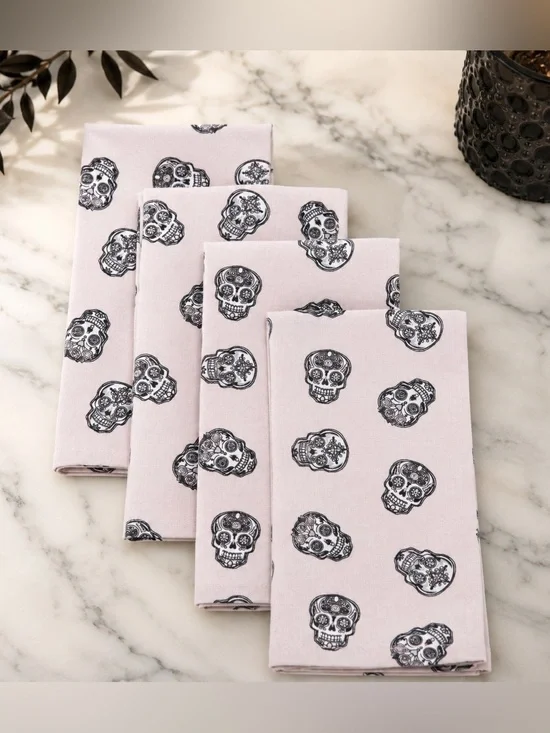Cupcakes and Cashmere Pink Sugar Skull Dinner Napkins Pastel Halloween Decor