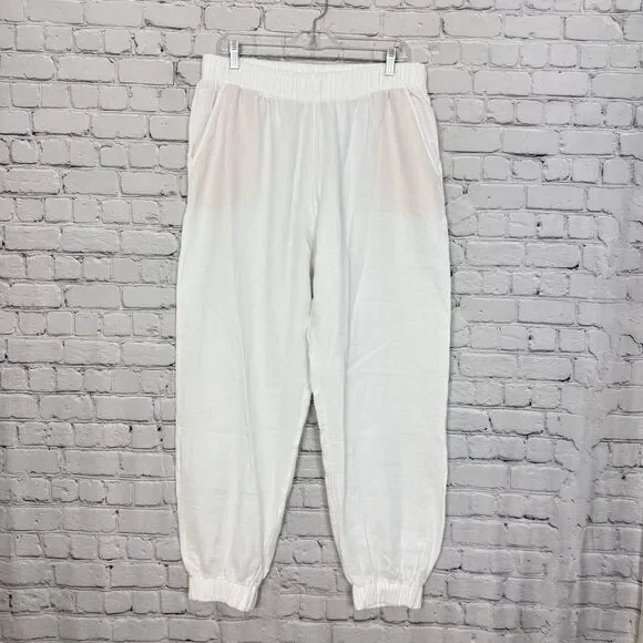 Hanro Women L White Relaxed Fit Jogger Pants Loungewear Sleepwear L Cotton Gauze