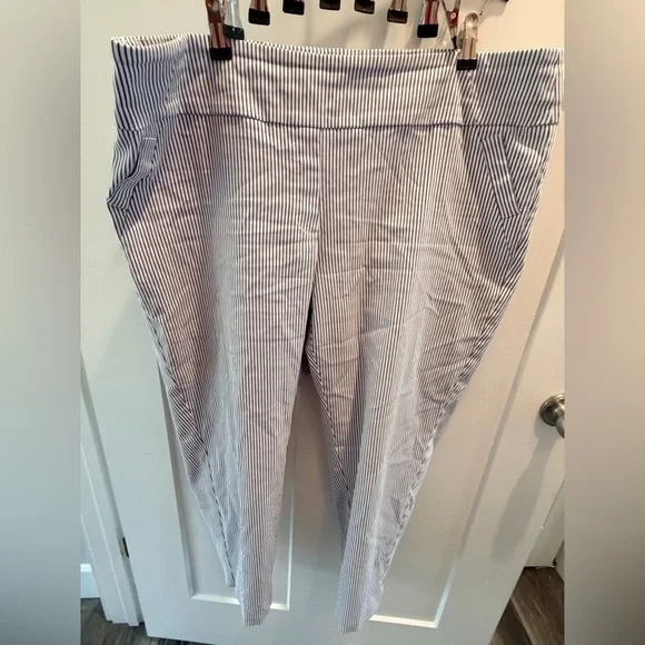 Massini Blue White Striped Pull On Pants Plus Size 3X Ankle Career