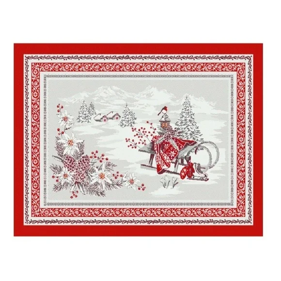TISSUS TOSELLI France holidays Jacquard Placemat Savoie Rouge ( 12 )